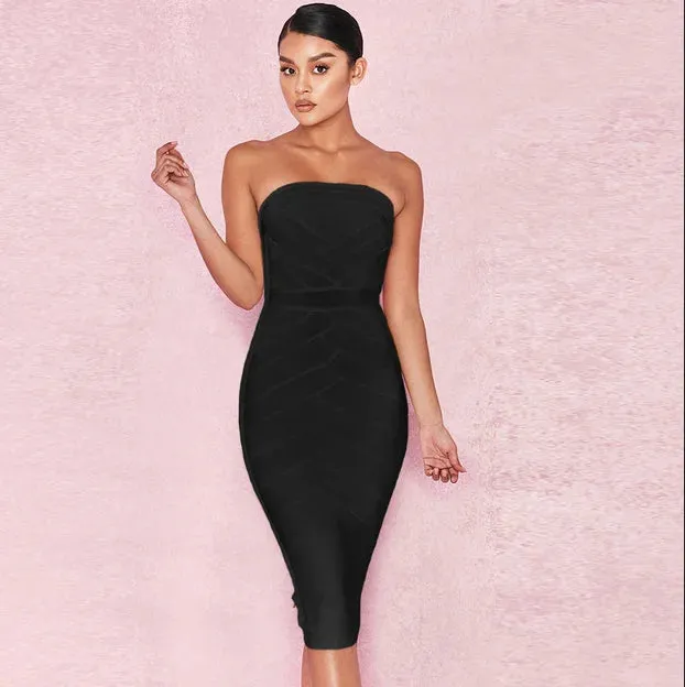 مجموعة اروين التجاريهARWEN&AJH GROUP Hot Sale Fashion Woman Midnight Blue Strapless Bodycon bandaged Dress High Quality