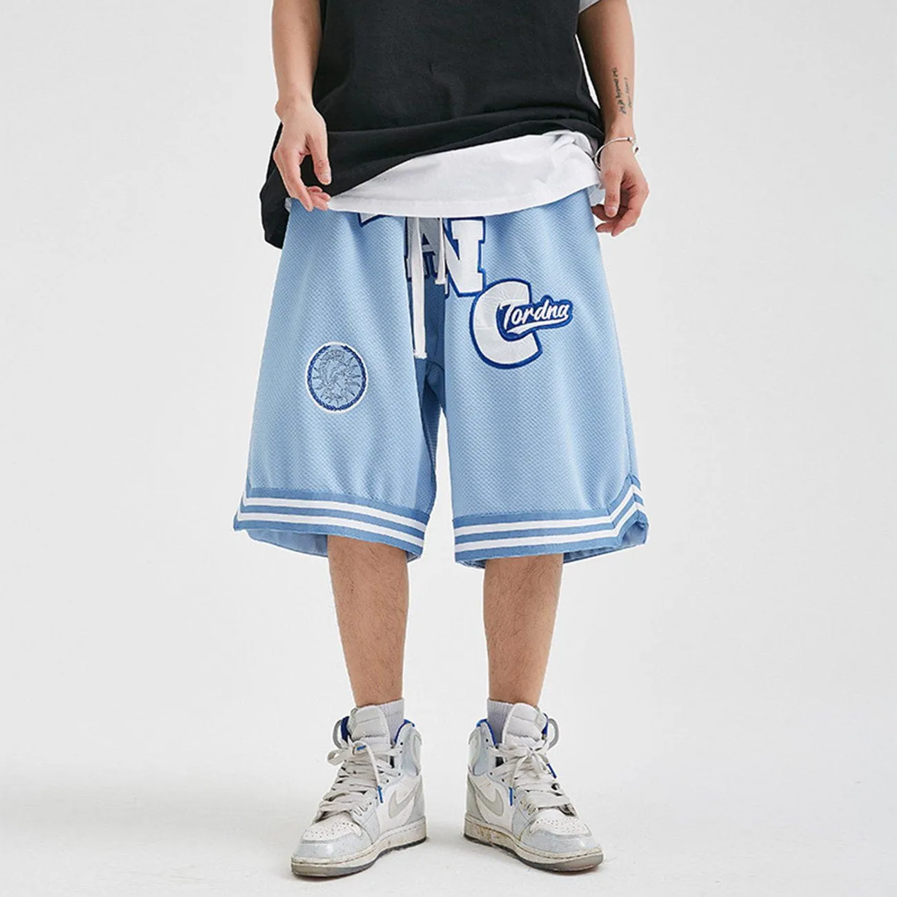 1984® - Embroidered Letters Striped Drawstring Shorts
