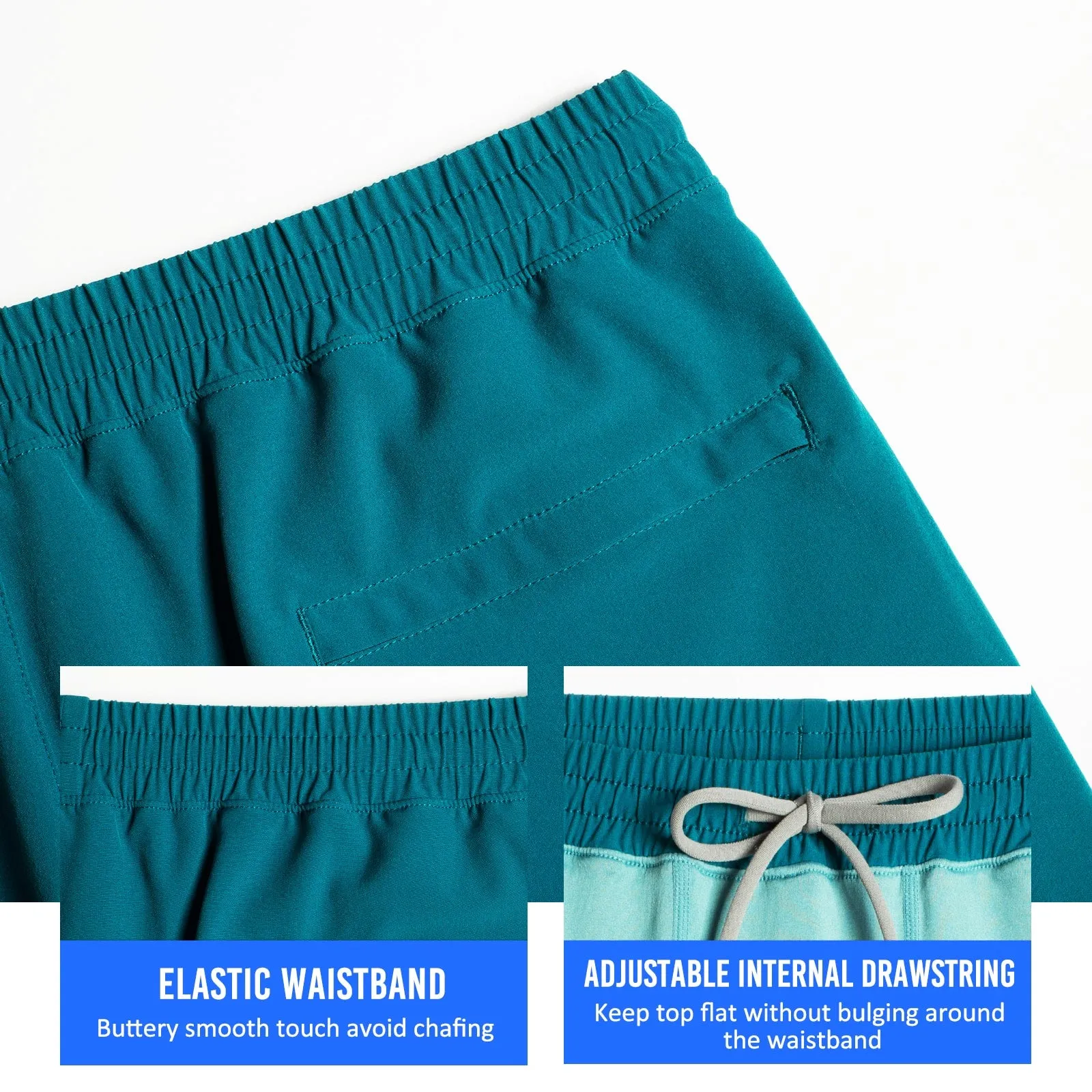 2 in 1 Stretch Short Lined Cyan Blue Gym Shorts