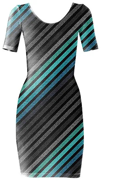 80s Striped Dress Teal Gray