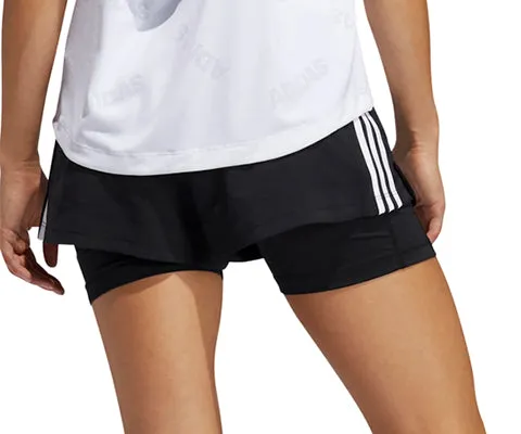 ADIDAS 3 STRIPE 2 IN 1 SHORTS - WOMENS - BLACK