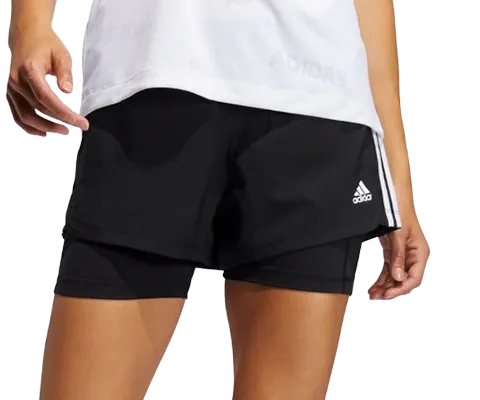 ADIDAS 3 STRIPE 2 IN 1 SHORTS - WOMENS - BLACK