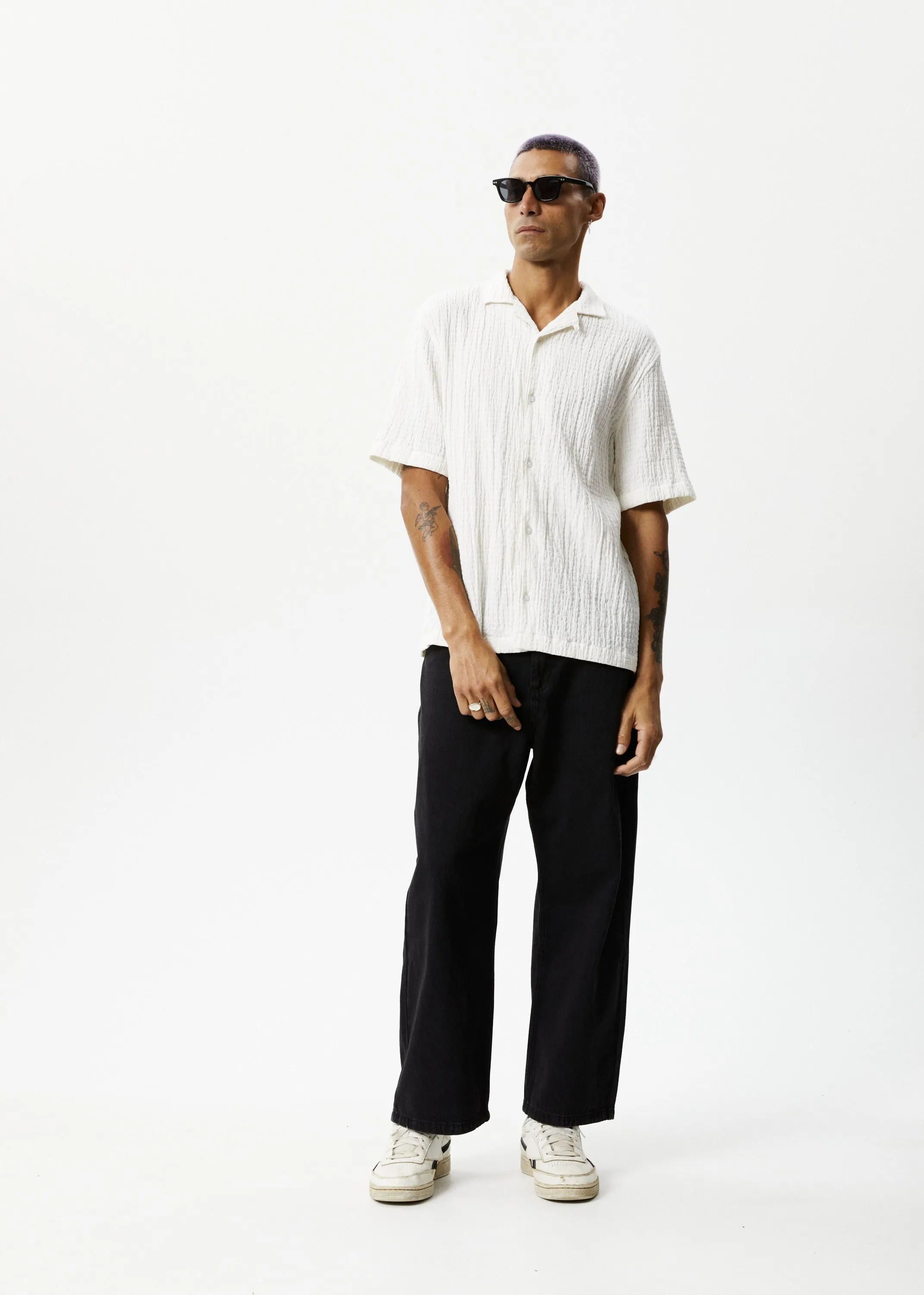 AFENDS Mens Calm - Cuban Short Sleeve Shirt - White