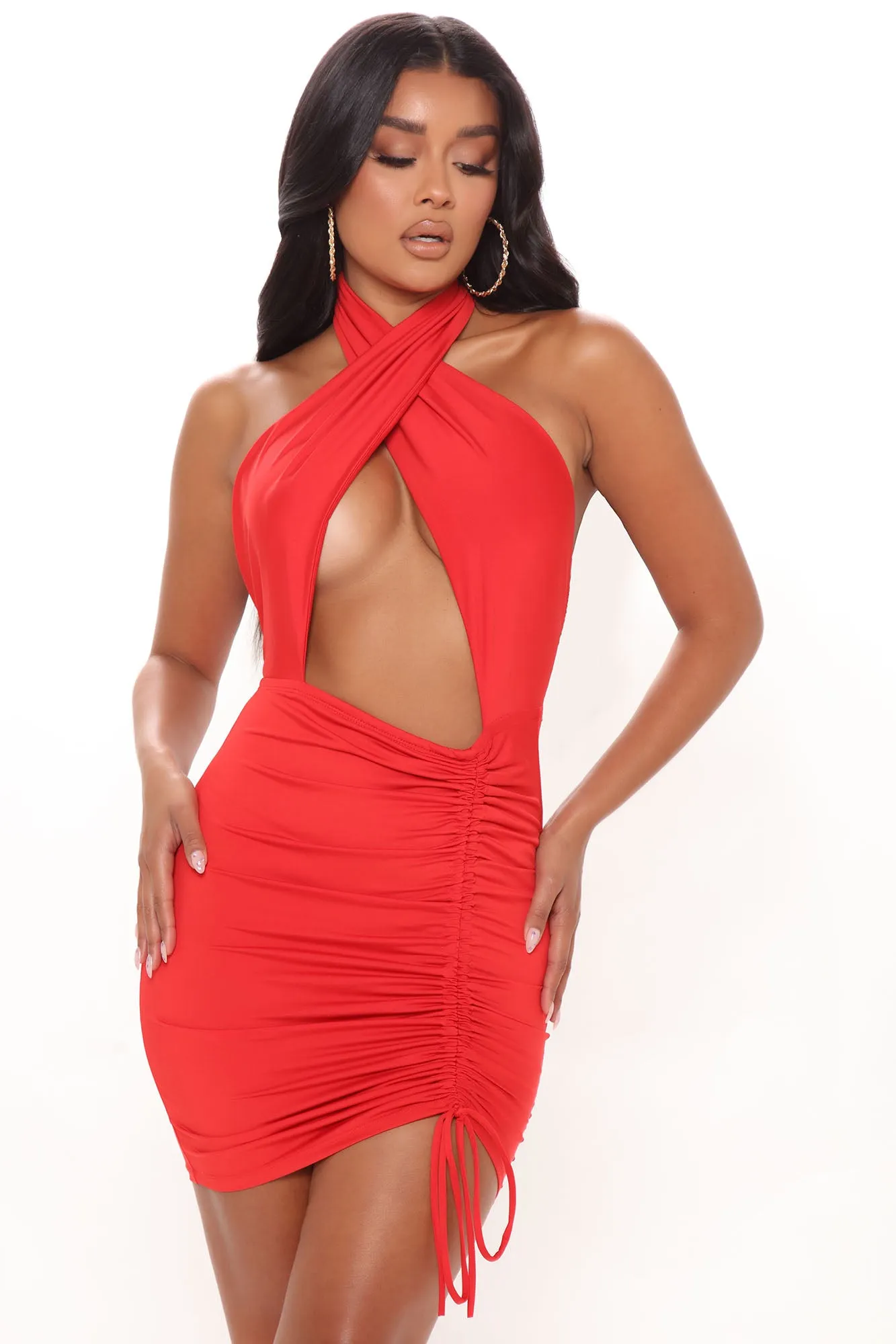 Always Out Ruched Mini Dress - Red