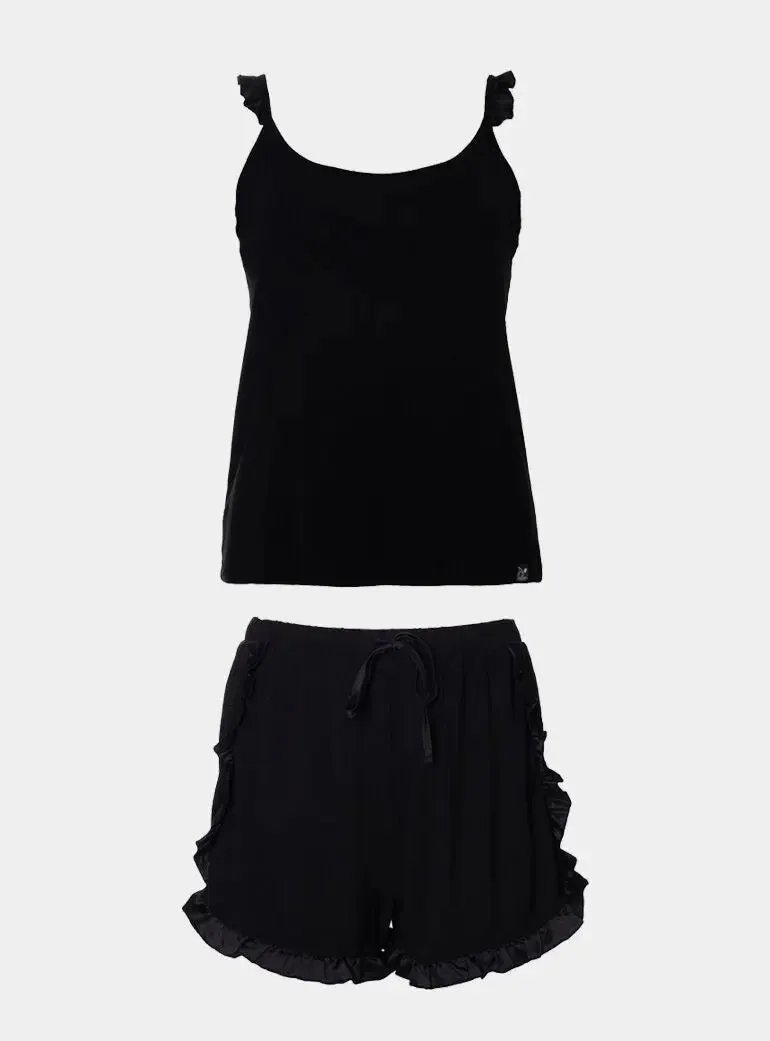 Bamboo Cami Short Pyjama Set in Black