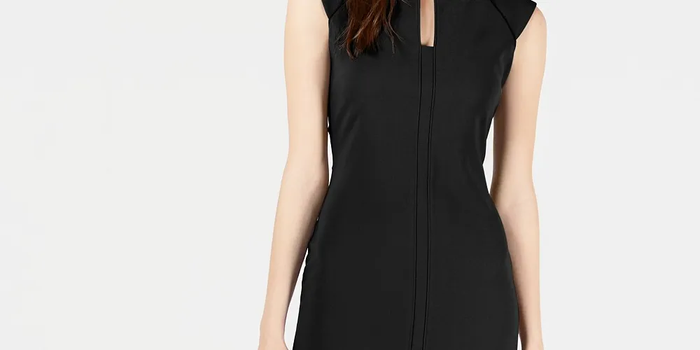 Bar III Women's Split-Neck Bodycon Dress Black Size Small