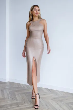 Beige Sleeveless Midi Dress