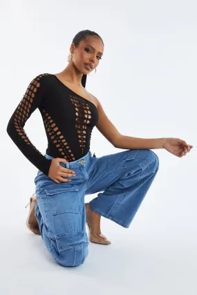 Black Cutout One shoulder Bodysuit - Elia