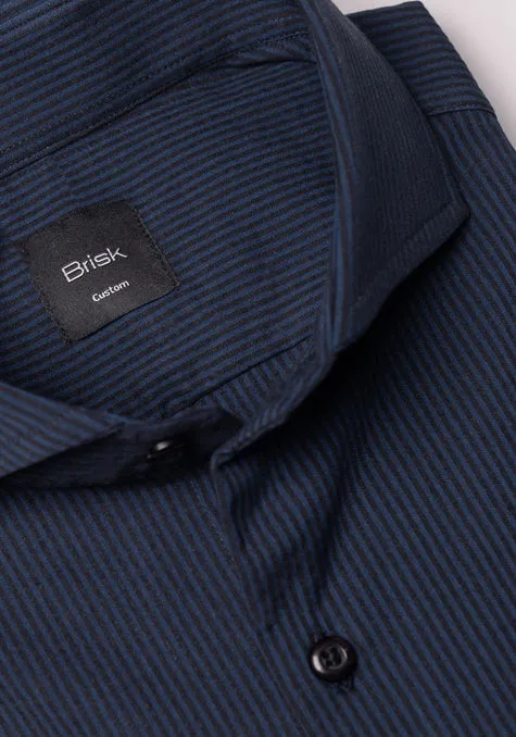 Black On Navy Thin Seersucker Stretch Stripes Shirt