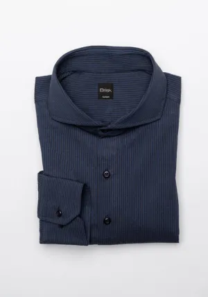 Black On Navy Thin Seersucker Stretch Stripes Shirt