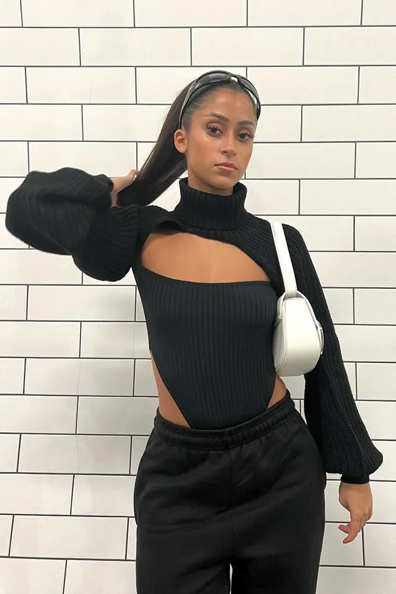 Black Rib Bardot Bodysuit - Edith