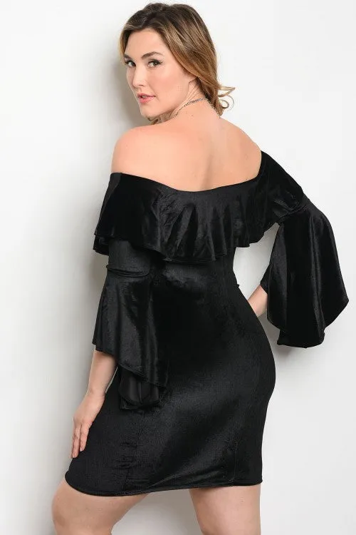 Black Velvet Cold Shoulder Bodycon Dress