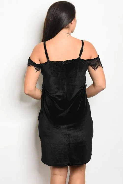 Black Velvet Plus Size Cocktail Dress with Lace Details