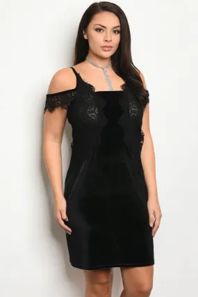 Black Velvet Plus Size Cocktail Dress with Lace Details