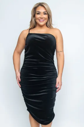 Black Velvet Single Shoulder Plus Size Dress