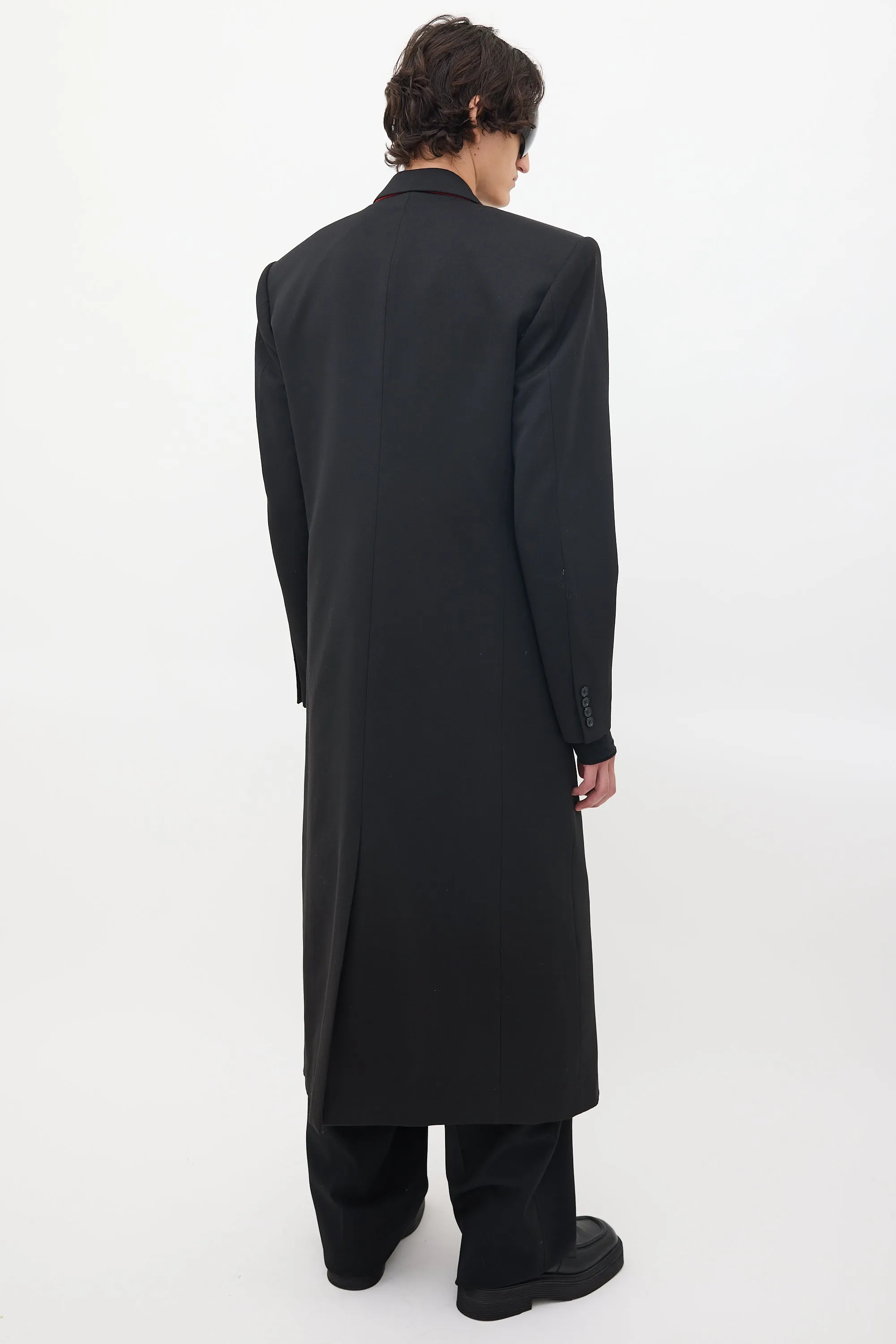 Black Wool Peak Lapel Coat
