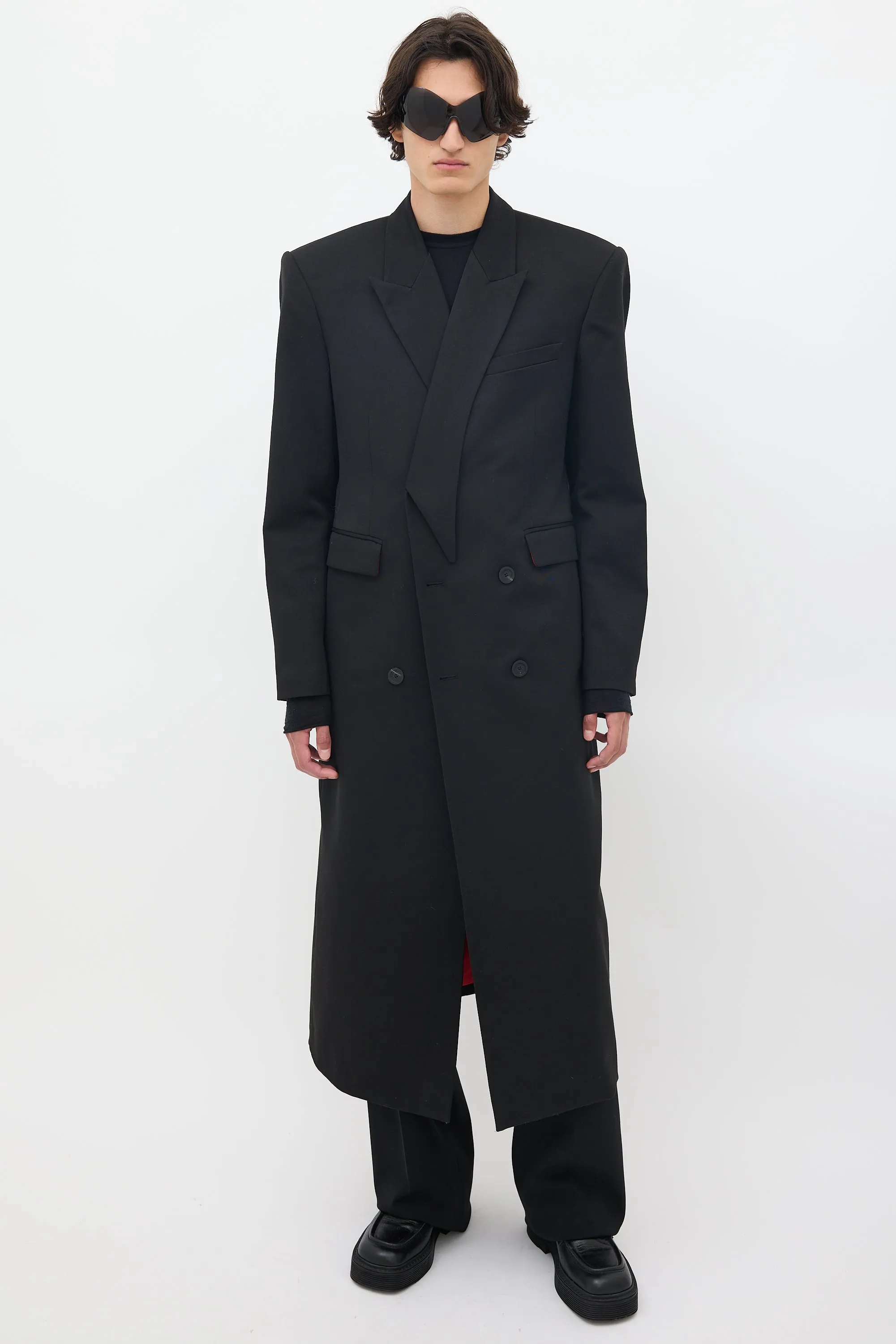 Black Wool Peak Lapel Coat