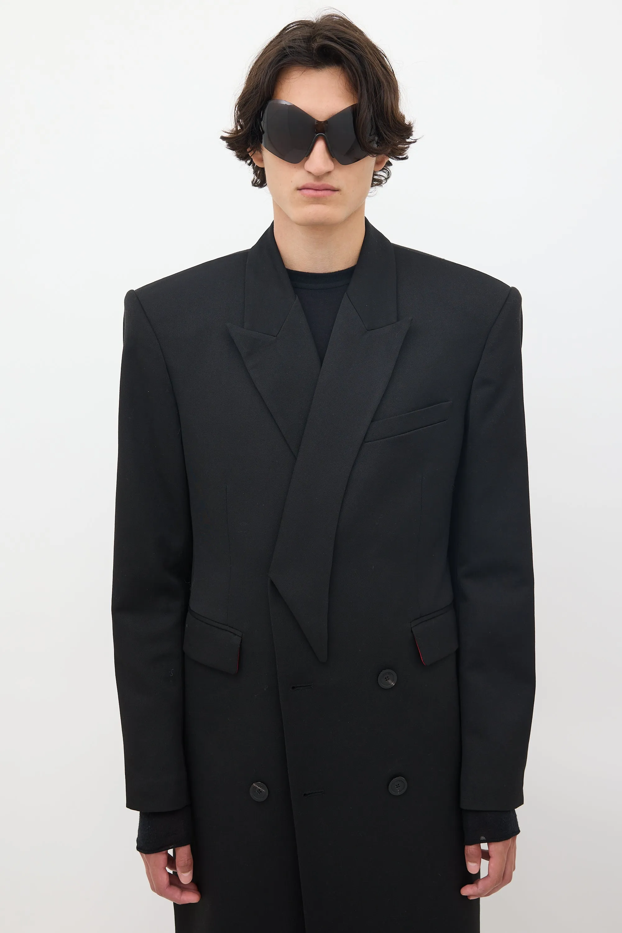 Black Wool Peak Lapel Coat