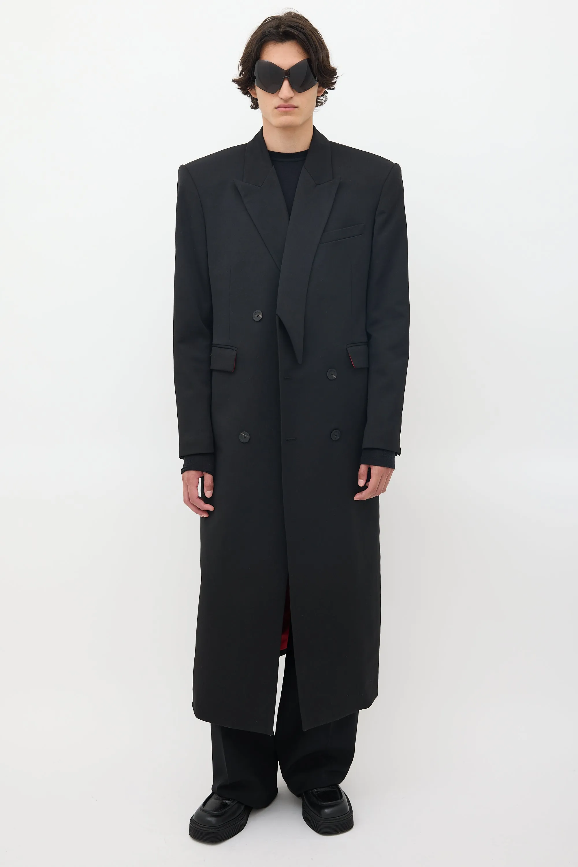 Black Wool Peak Lapel Coat