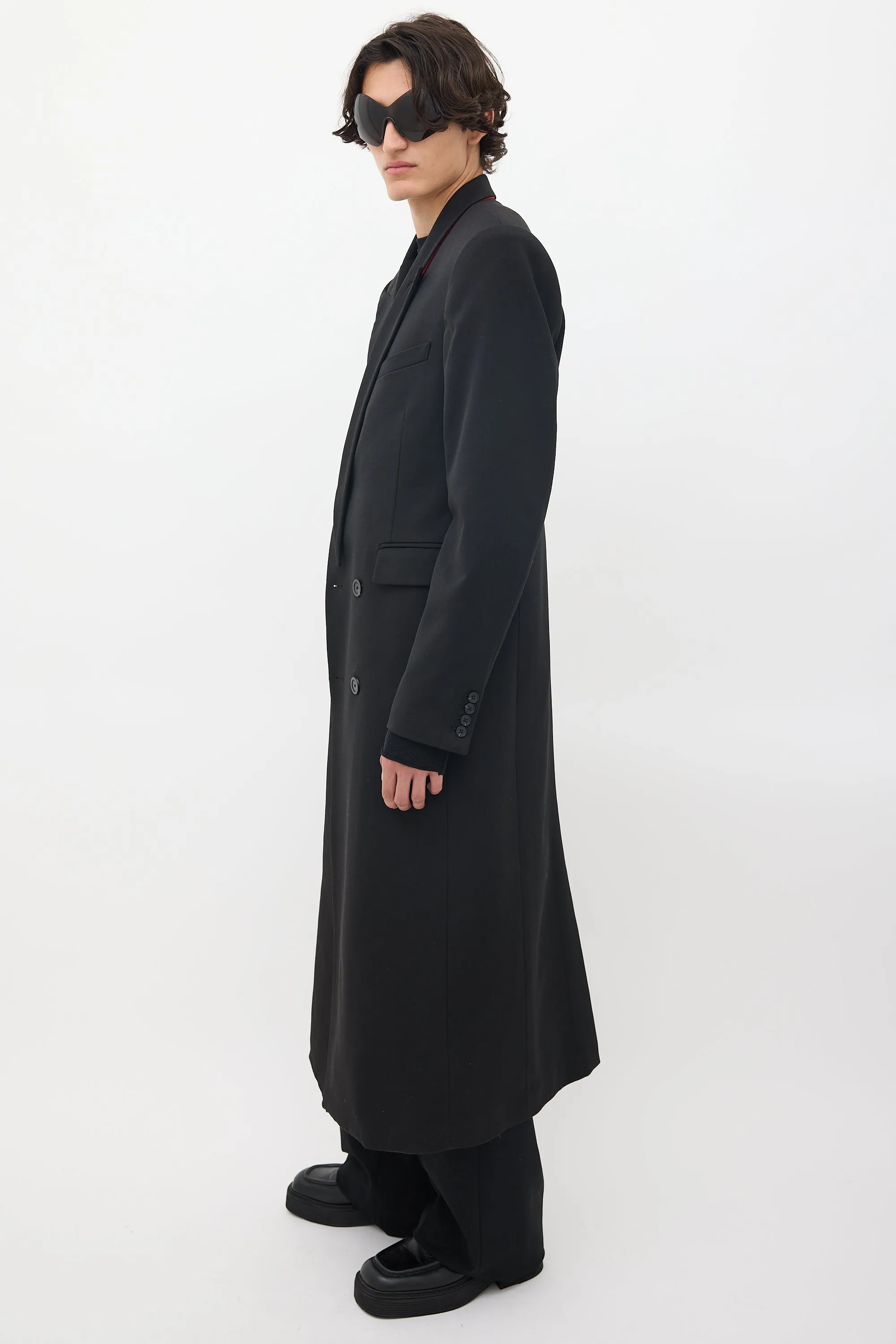 Black Wool Peak Lapel Coat
