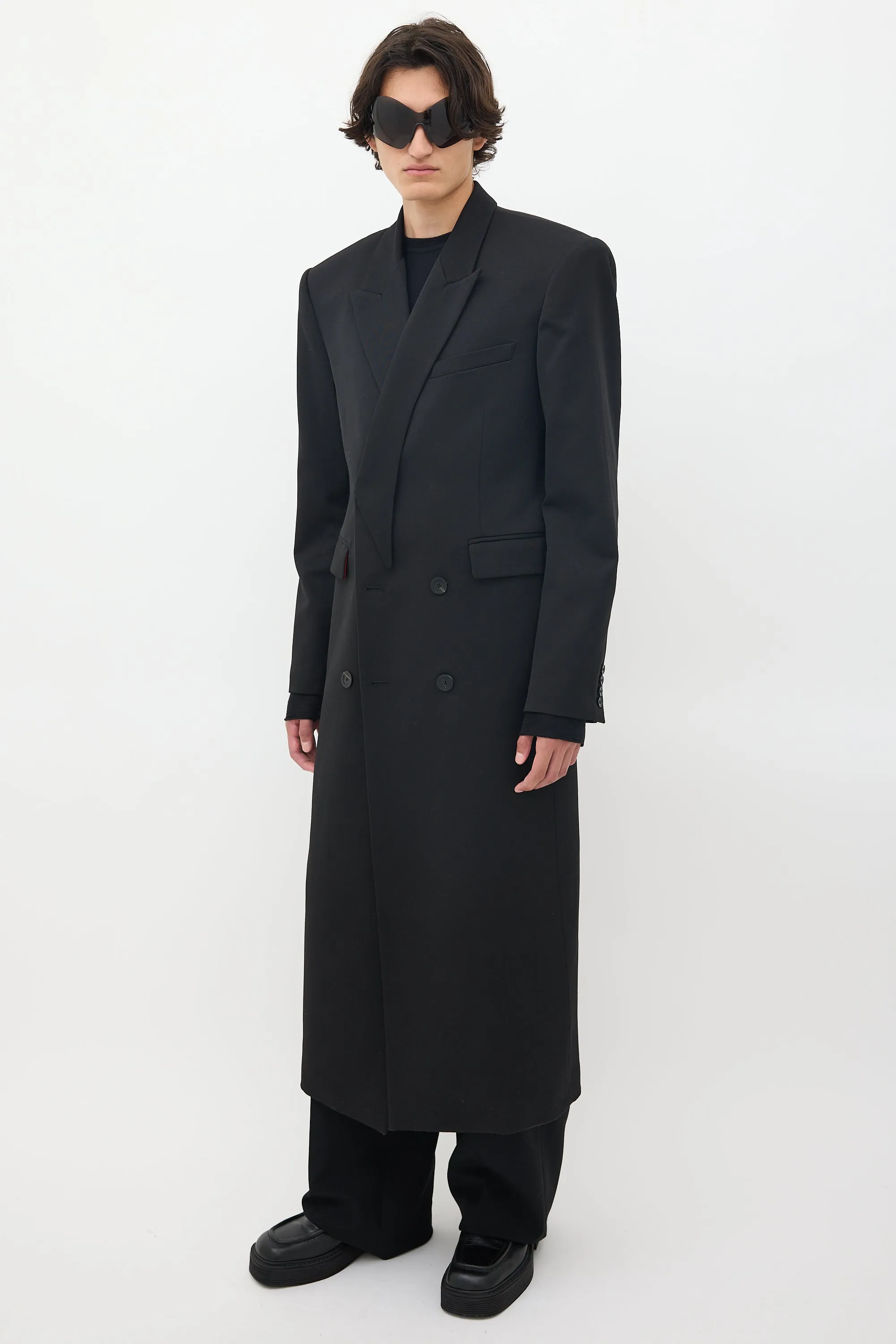 Black Wool Peak Lapel Coat