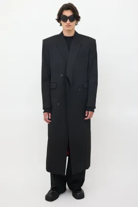 Black Wool Peak Lapel Coat