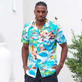 Blue Surfing Santa - Mens Christmas Shirt