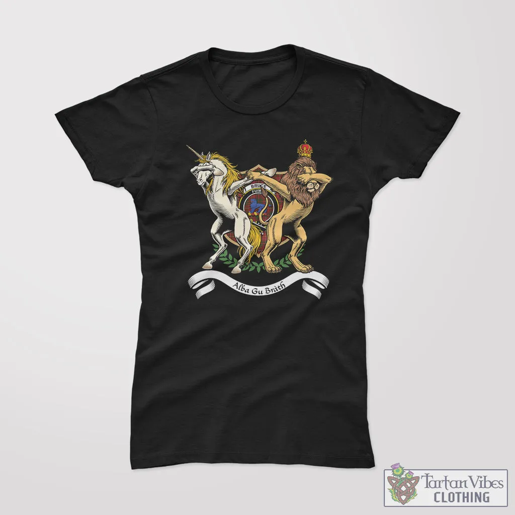 Bruce Family Crest Cotton Women's T-Shirt with Scotland Royal Coat Of Arm Funny Style