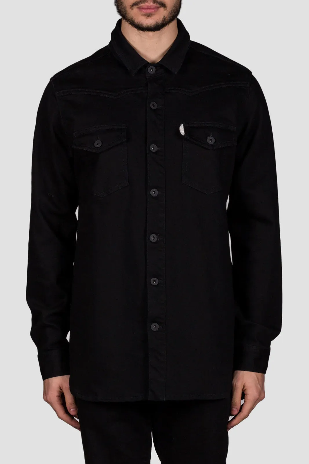 Brushed Denim Shirt Black Clay Wash Whit