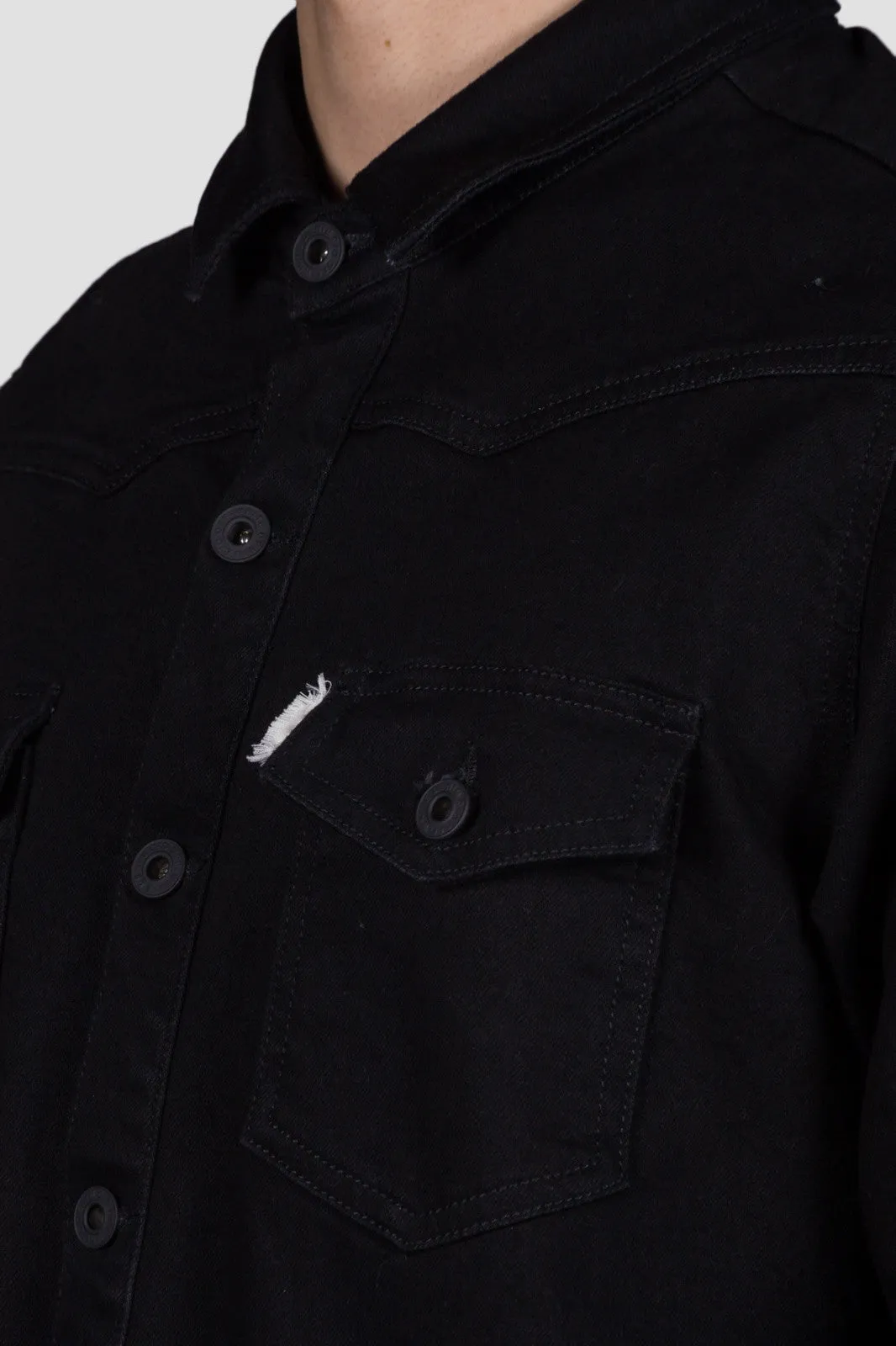Brushed Denim Shirt Black Clay Wash Whit