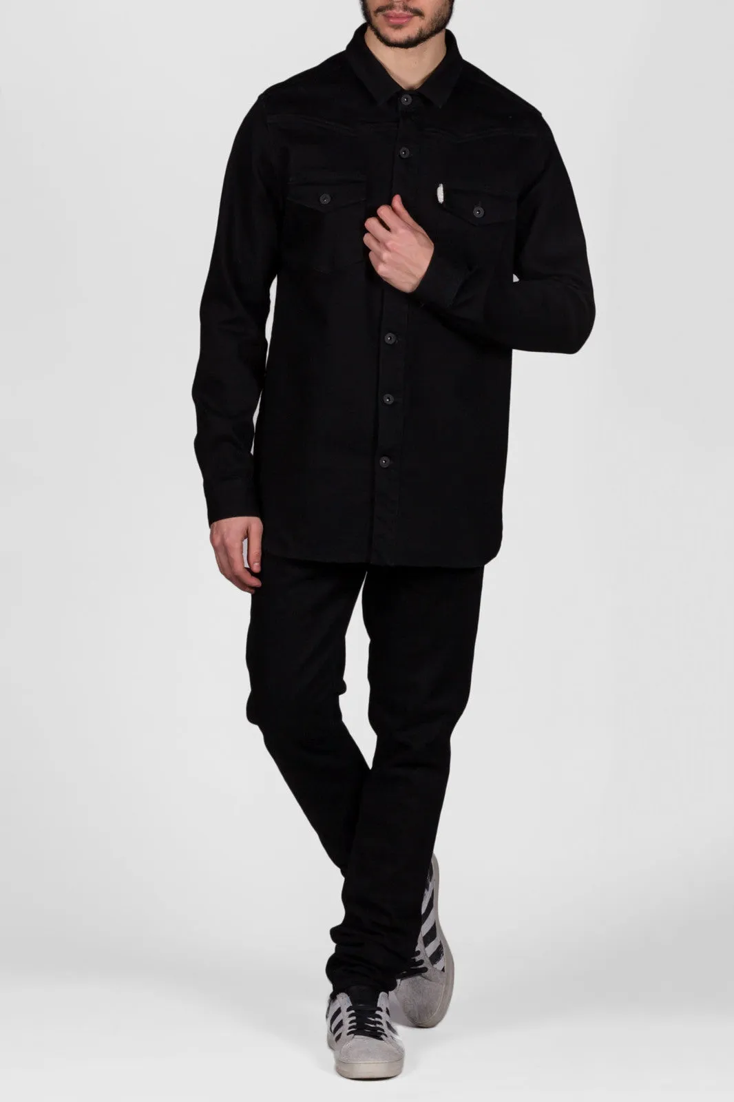 Brushed Denim Shirt Black Clay Wash Whit