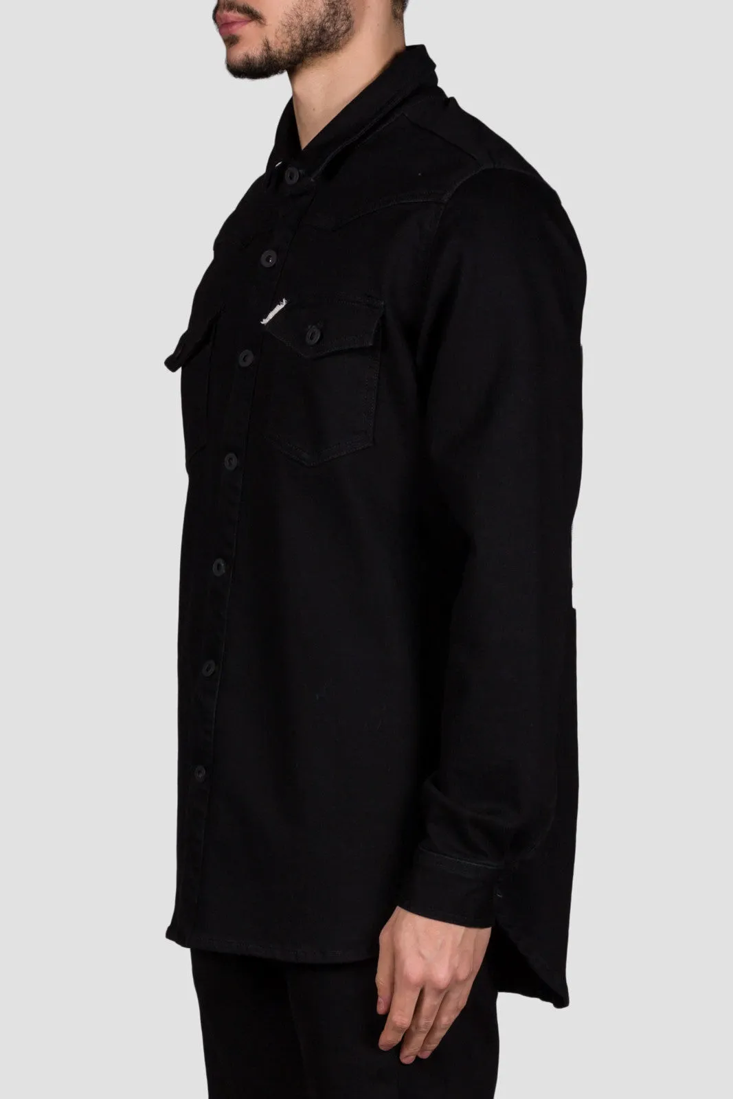 Brushed Denim Shirt Black Clay Wash Whit