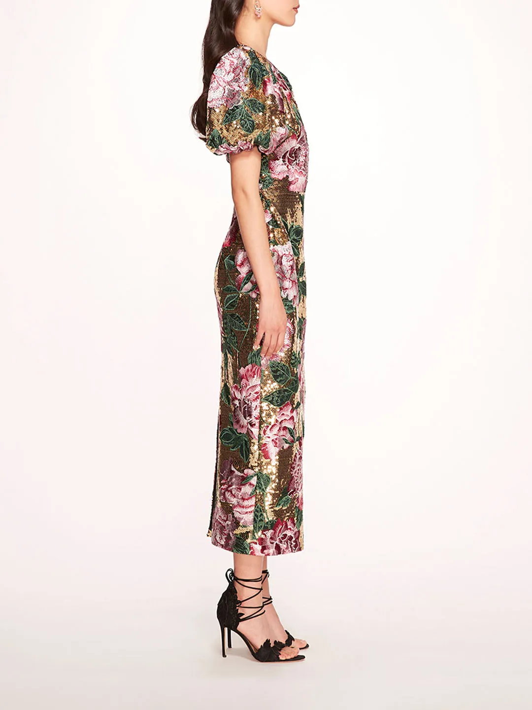 Bubble Sleeve Sequin Midi Dress