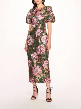 Bubble Sleeve Sequin Midi Dress