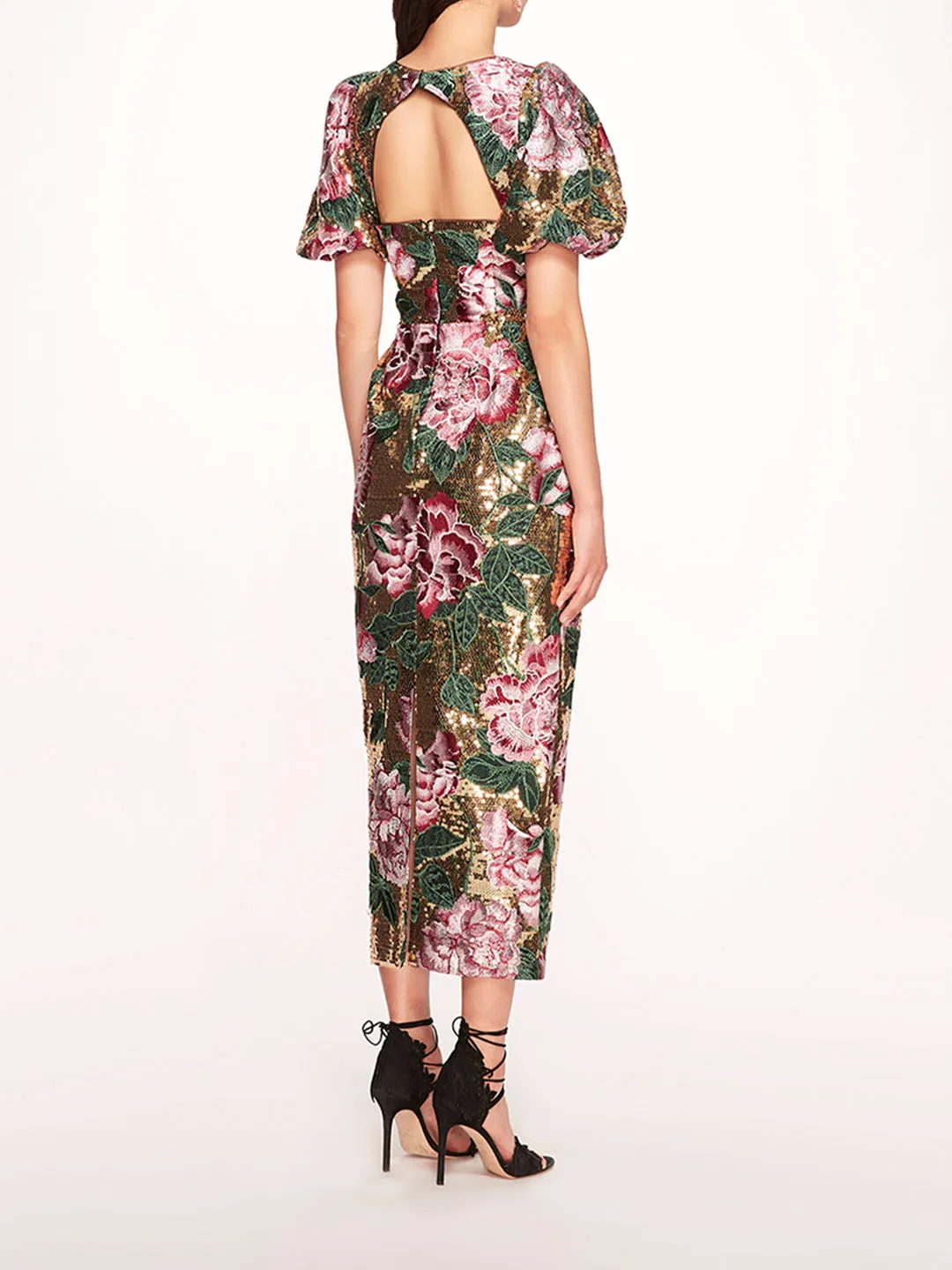 Bubble Sleeve Sequin Midi Dress