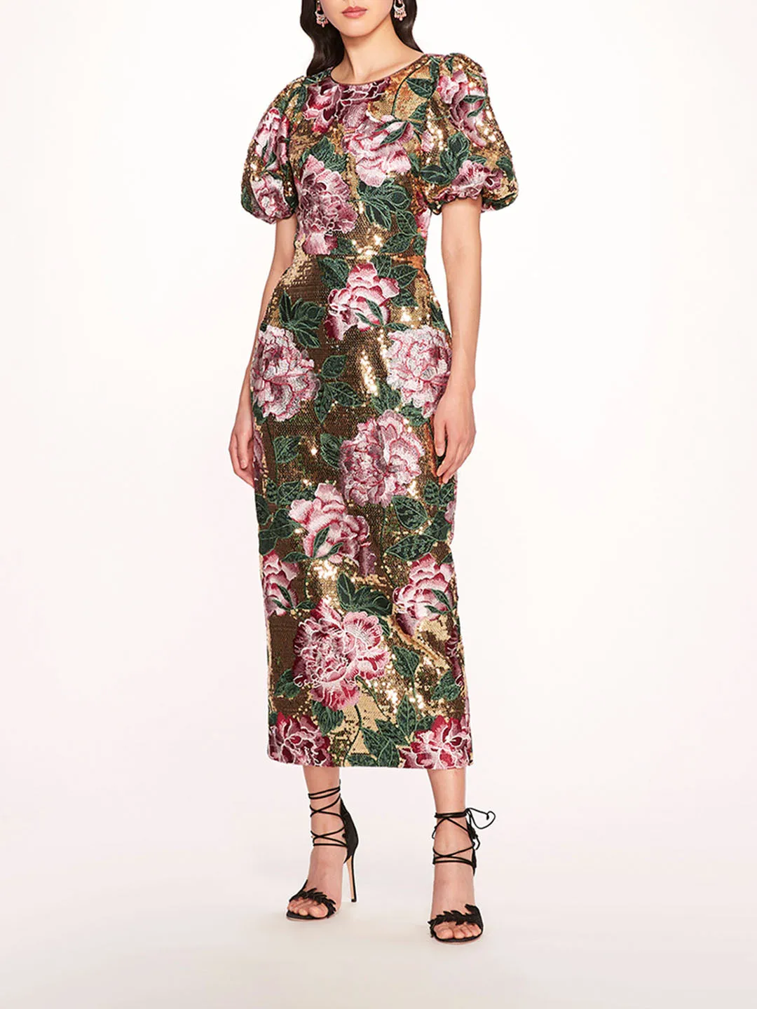Bubble Sleeve Sequin Midi Dress