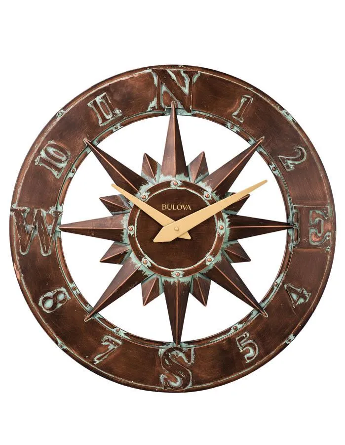 Bulova Noreaster Wall Clock - Aged Bronzed Metal Case - Outdoor/Indoor