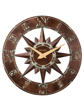 Bulova Noreaster Wall Clock - Aged Bronzed Metal Case - Outdoor/Indoor