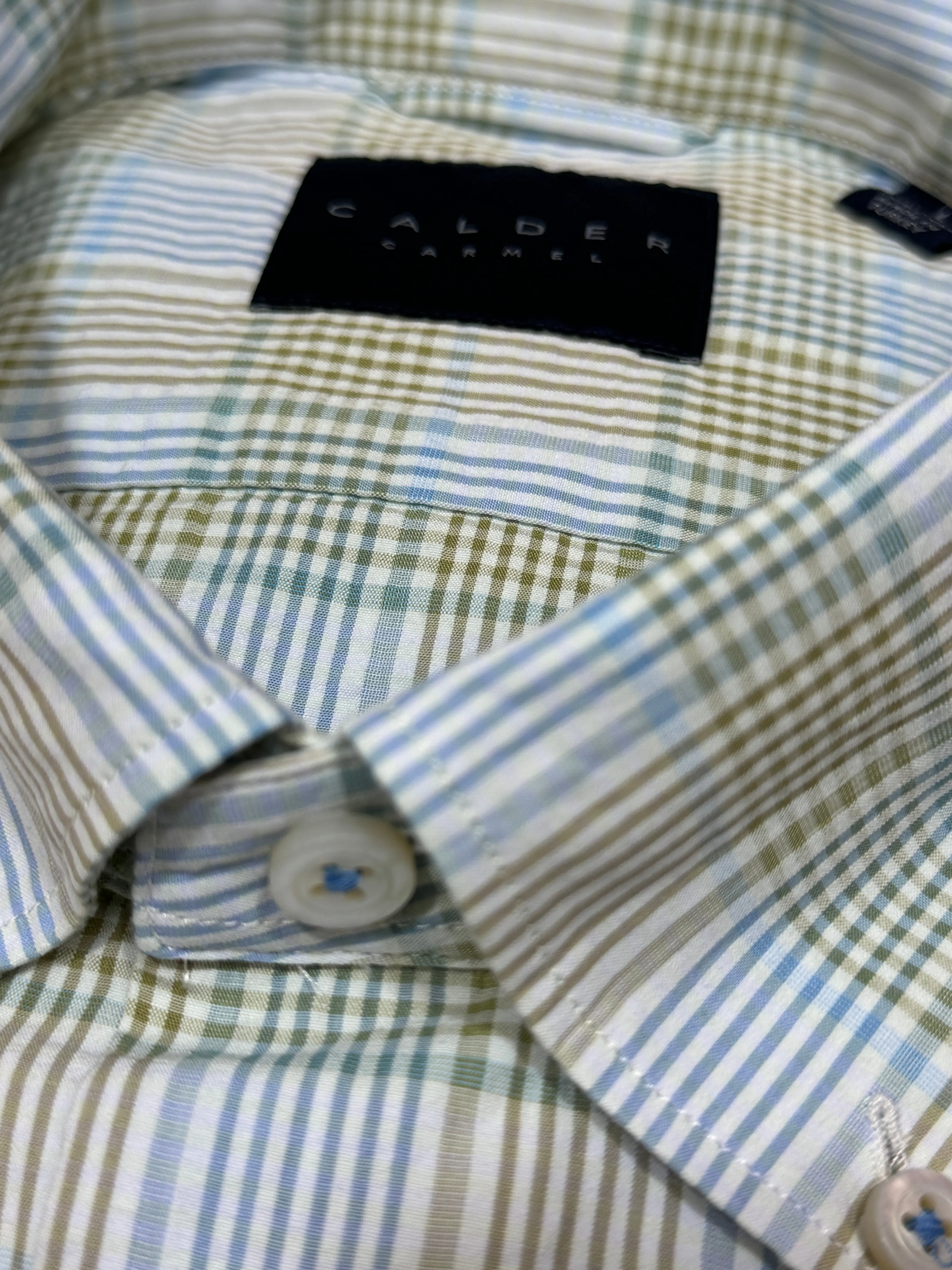 Calder Shirt Luxe Seersucker Lime and Blue Plaid