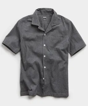 Camp Collar Gingham Seersucker Shirt in Charcoal