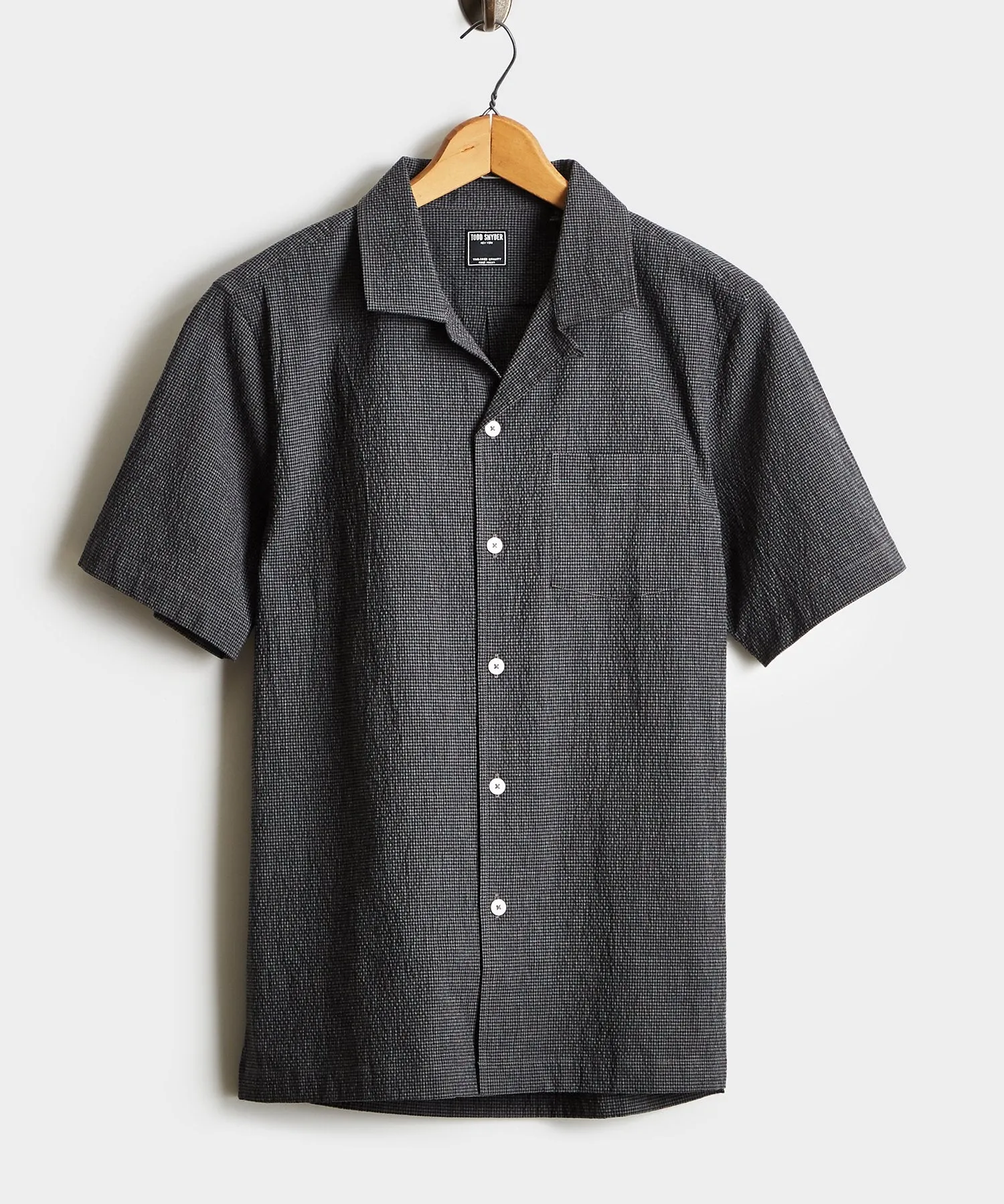 Camp Collar Gingham Seersucker Shirt in Charcoal