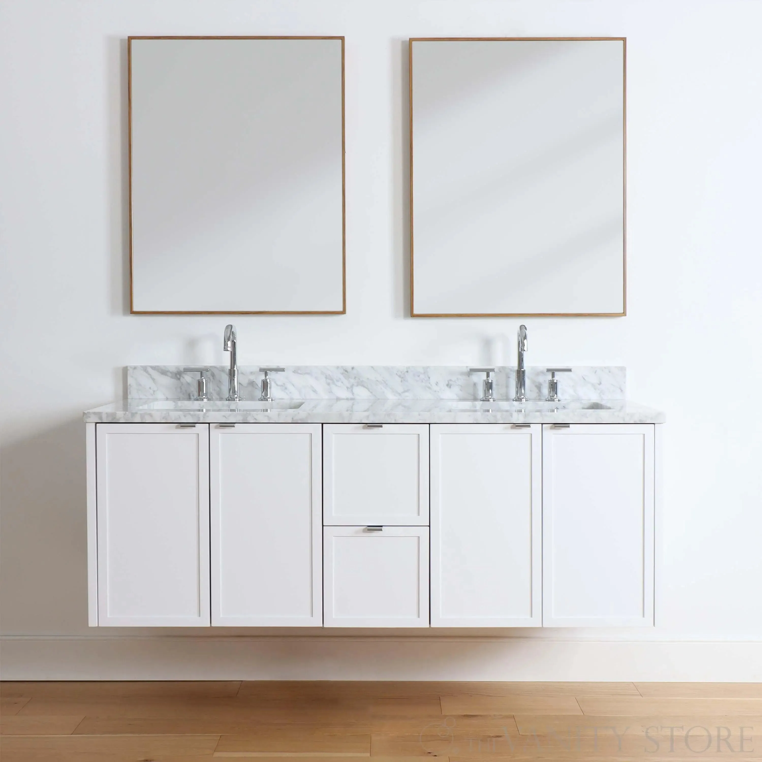 Cape Breton 60" Wall Mount Satin White Bathroom Vanity, Double Sink