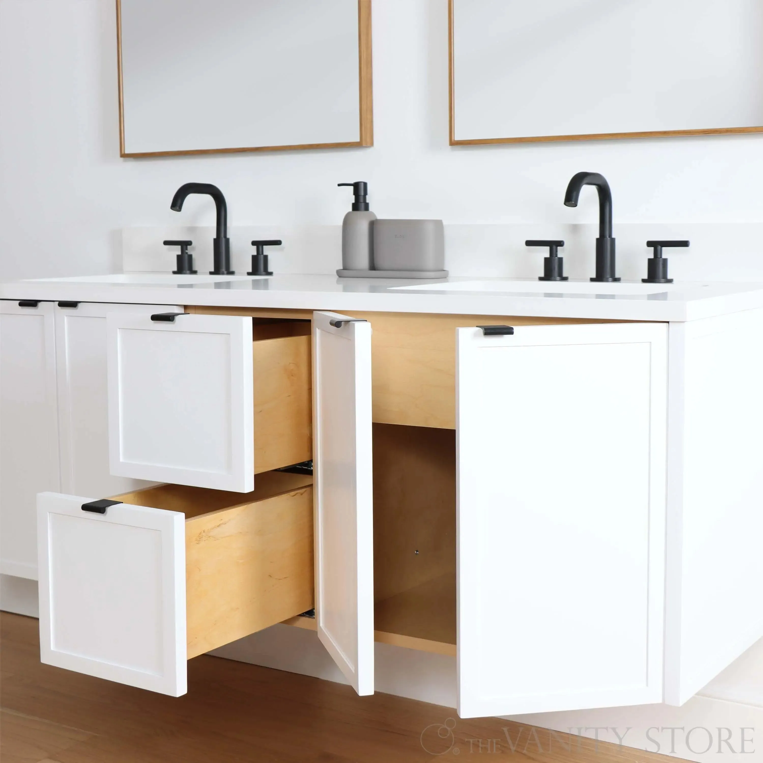 Cape Breton 60" Wall Mount Satin White Bathroom Vanity, Double Sink