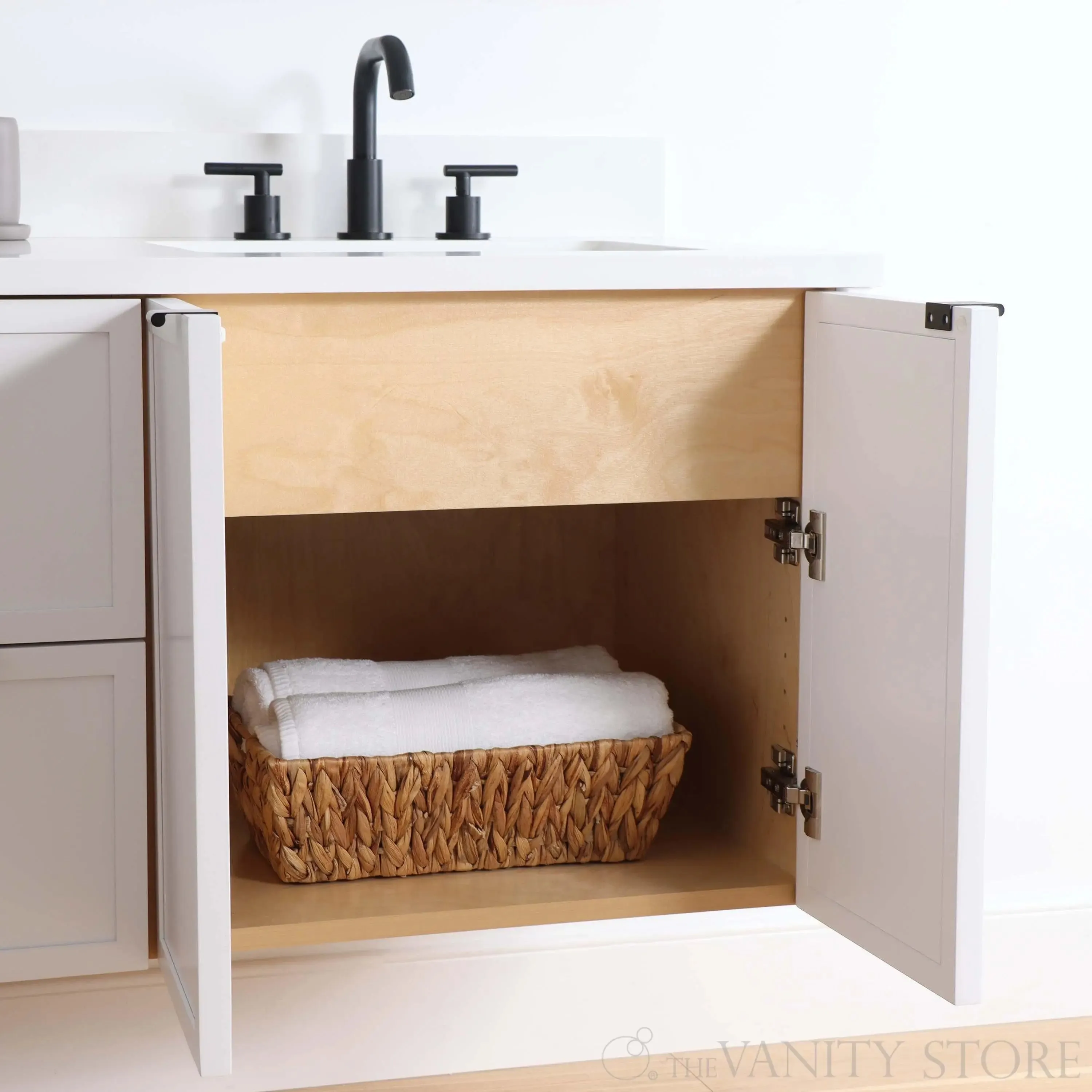 Cape Breton 60" Wall Mount Satin White Bathroom Vanity, Double Sink