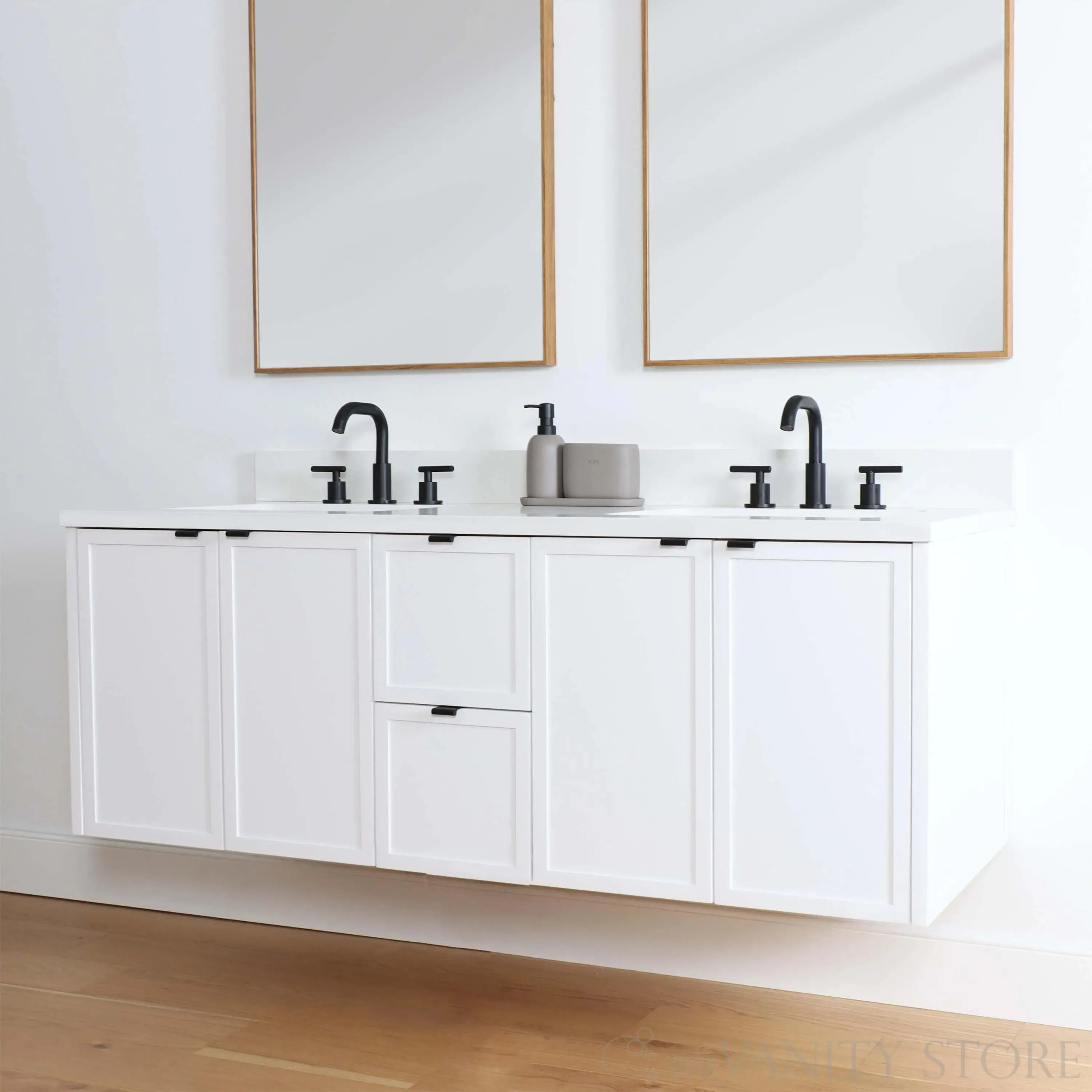 Cape Breton 60" Wall Mount Satin White Bathroom Vanity, Double Sink