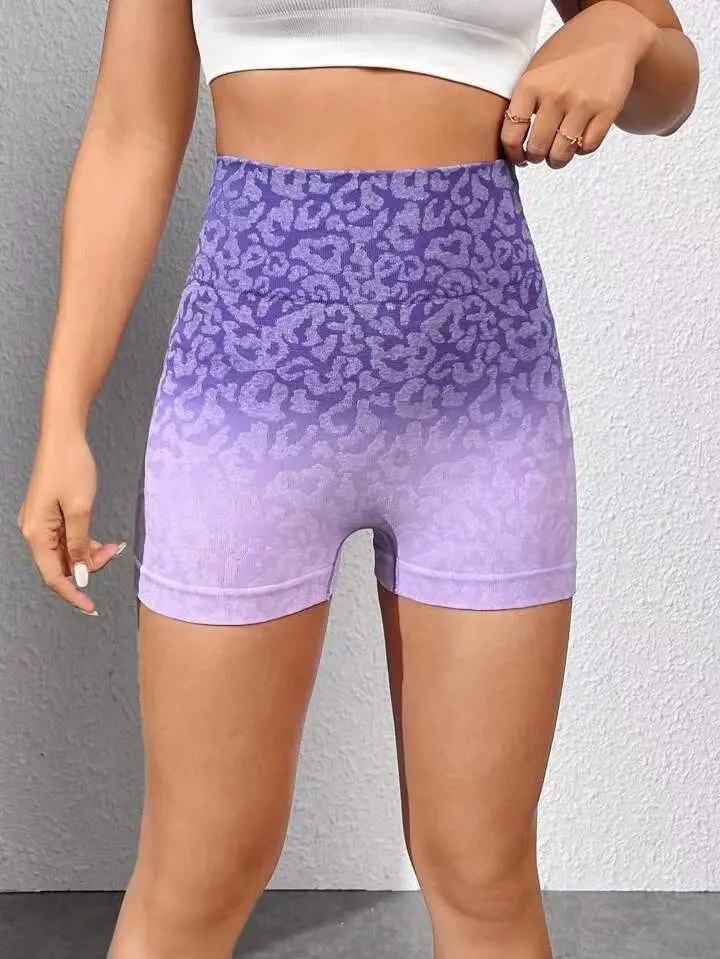 Cheetah Gradient Yoga Tight High Waist Hip Lifting Absorbing Sweating Shorts