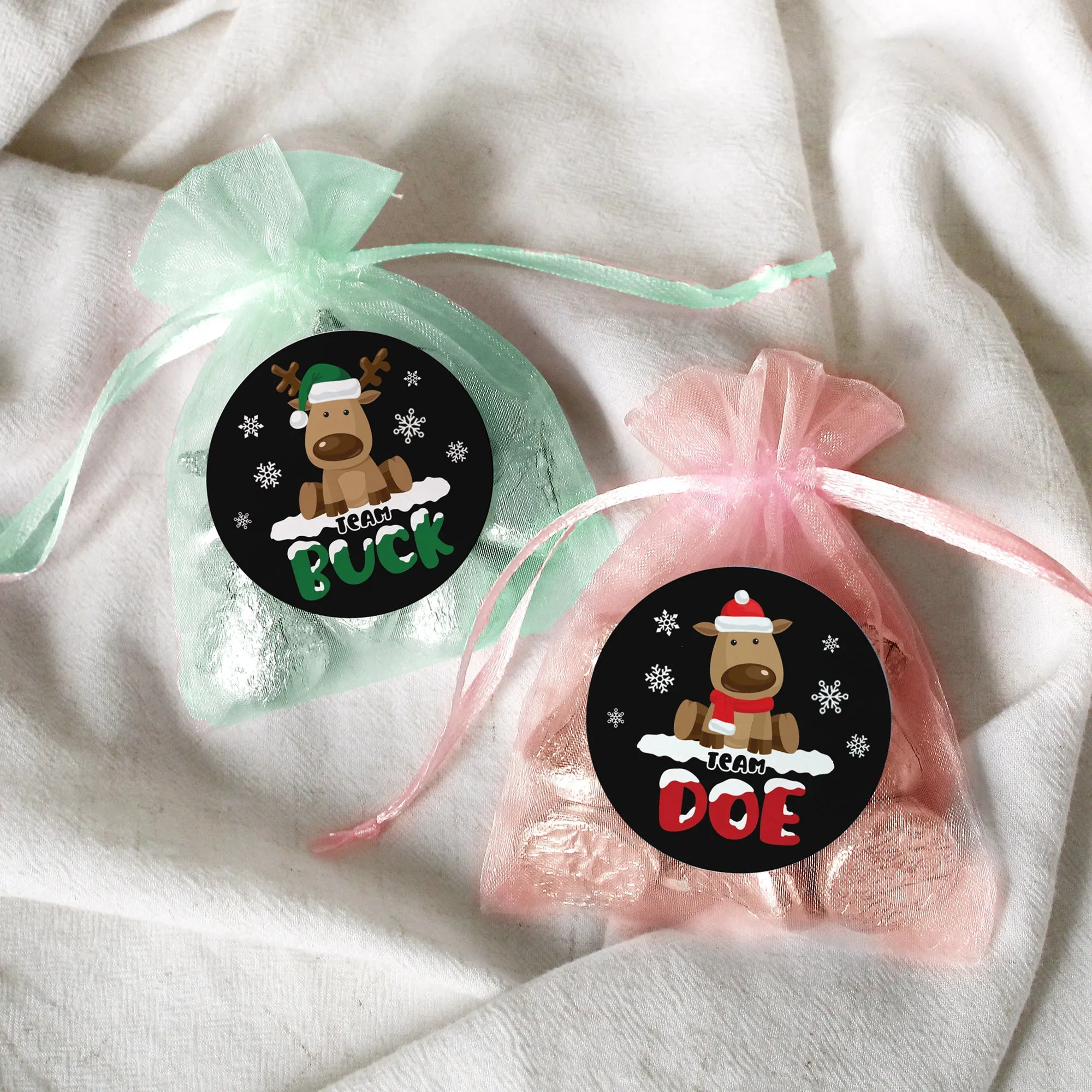 Christmas Gender Reveal Stickers: Reindeer Party - Team Buck or Team Doe Stickers - 40 Stickers