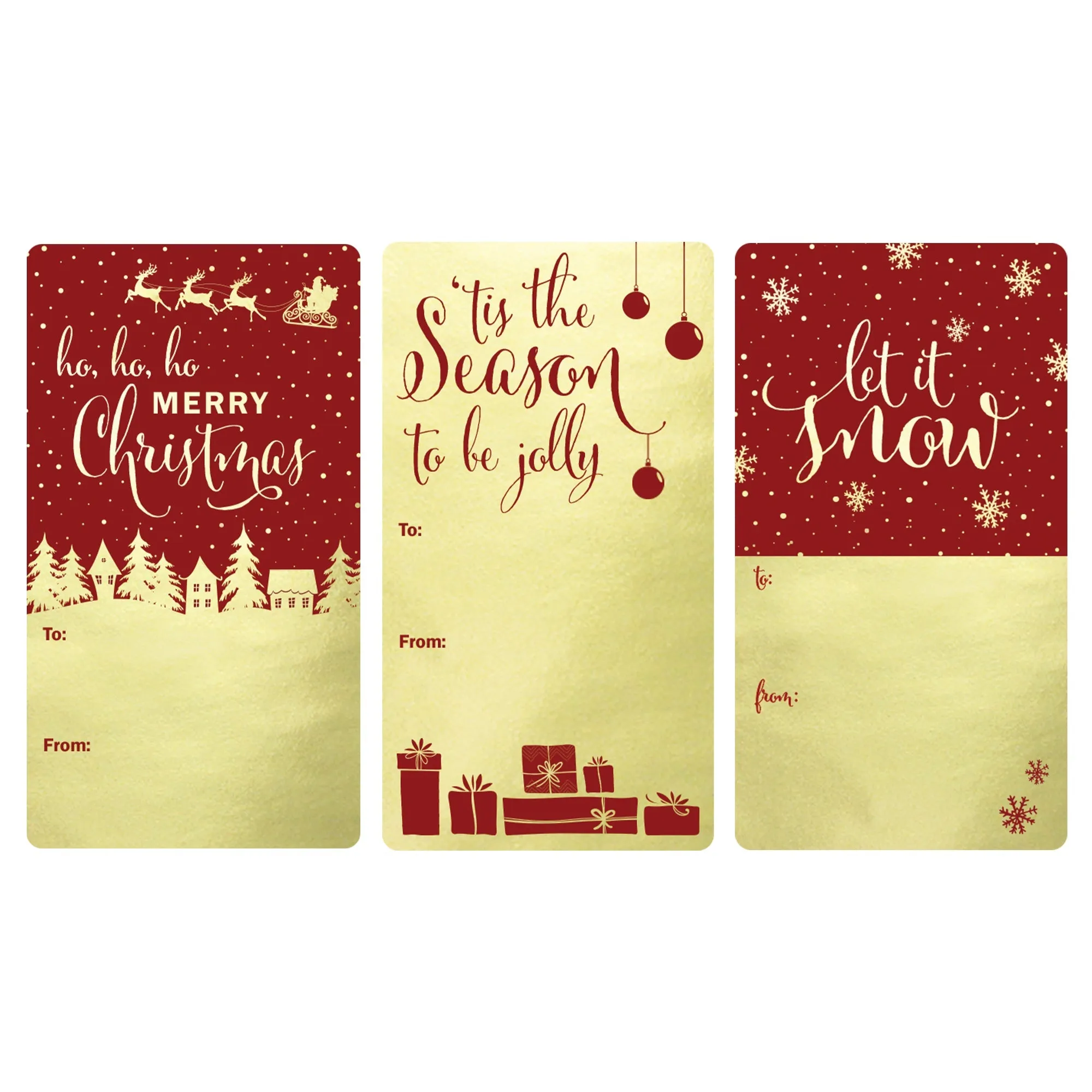 Christmas Gift Tag Stickers: Gold Foil & Red - 75 Stickers