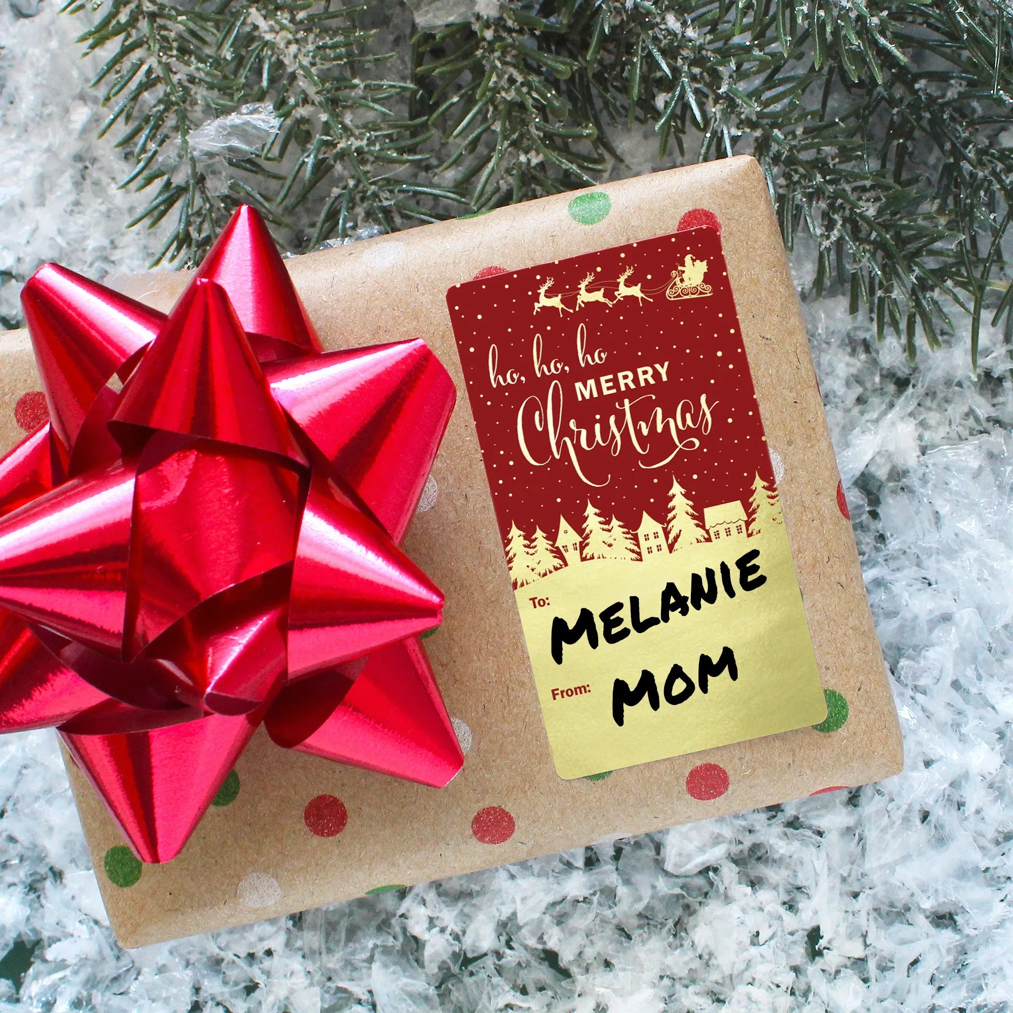 Christmas Gift Tag Stickers: Gold Foil & Red - 75 Stickers