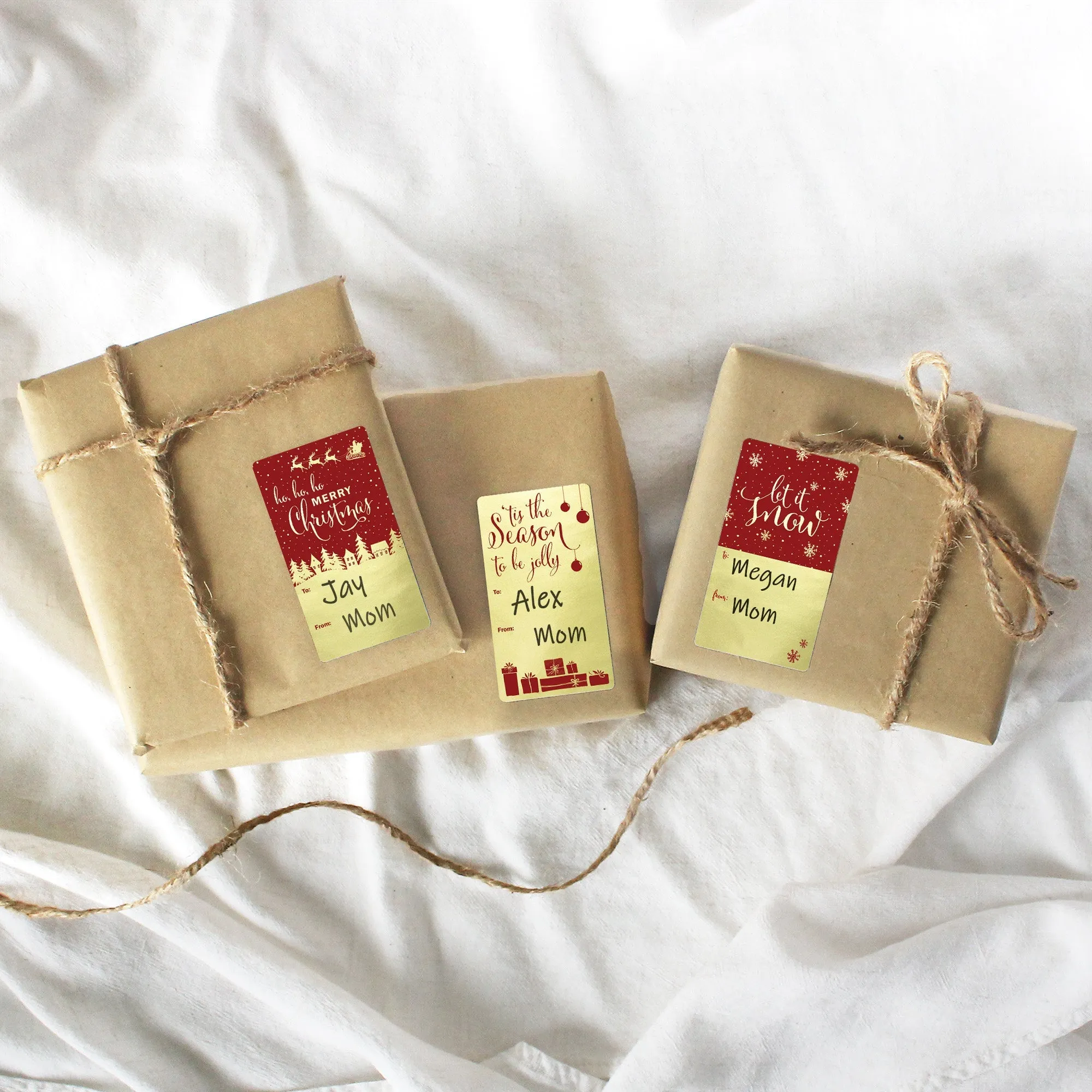 Christmas Gift Tag Stickers: Gold Foil & Red - 75 Stickers
